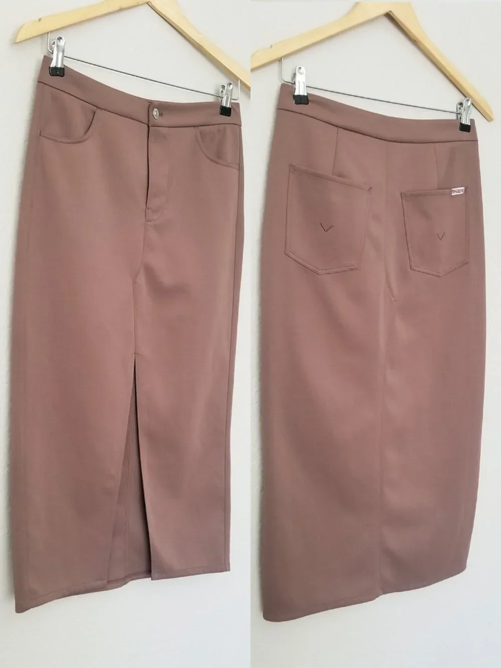 Hudson Jeans Women's XS Reconstructed Midi Skirt Deep Taupe Brown Stretch $185